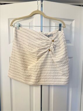 Zara Cream Mini Skirt with Cinched-Front and Thin Stripes NWT